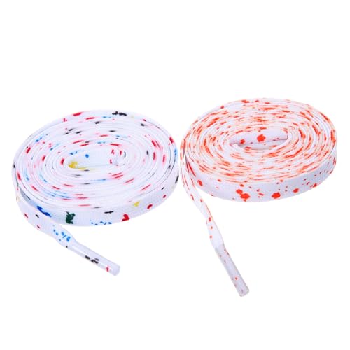 Healeved 2 Paare Bunte Stoff Schnürsenkel Lange Sportschnürsenkel für Damen Herren Modische Strapazierfähige Sneaker Schnürbänder mit Einzigartigem Farbspritz design Passend für Laufschuhe von Healeved