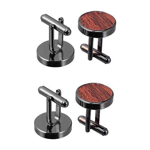 Healeved 2 Paar Runde Holzmanschettenknöpfe für Herren Französische Hemdmanschettenknöpfe Dekorative Ärmelknöpfe Langlebige Stoffaccessoires von Healeved