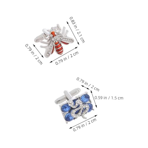 Healeved 2 Paare Herren Manschettenknöpfe Bienen und Schlangenmotiv Rechteckig mit Strass Metall Business Accessoires für Anzug Hochzeit Geburtstag und Besondere Anlässe von Healeved
