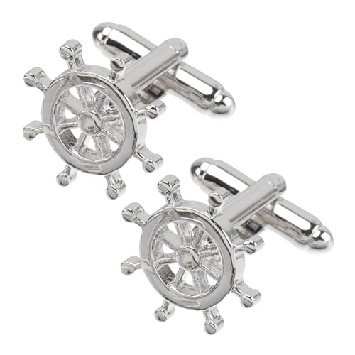 Healeved 2 Paare Herren Manschettenknöpfe Schiffsrad Design Dekorative Hemdknöpfe Silberne Cufflinks für Festliche Anlässe und Alltag von Healeved