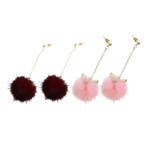 Healeved 2 Paare Katzenohren Ohrhänger mit Flauschigen Pompons Leichte Verspielte Damen Ohrringe Statement Ohrringe für Winter und Alltag von Healeved