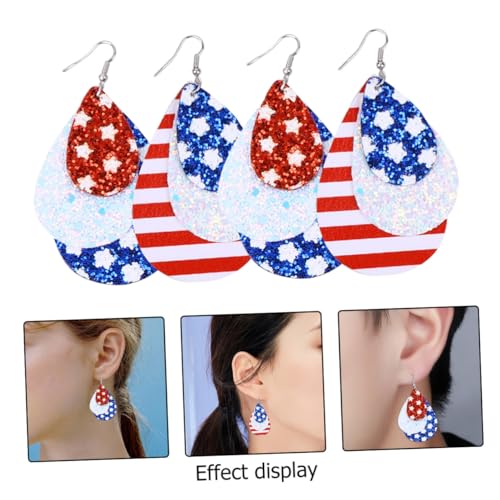 Healeved 2 Paare PU Ohrringe Damen Independence Day Wasserfall Tropfen Design Leicht Tragbar Modisch Dreischichtig Schmuck für Frauen Mädchen von Healeved