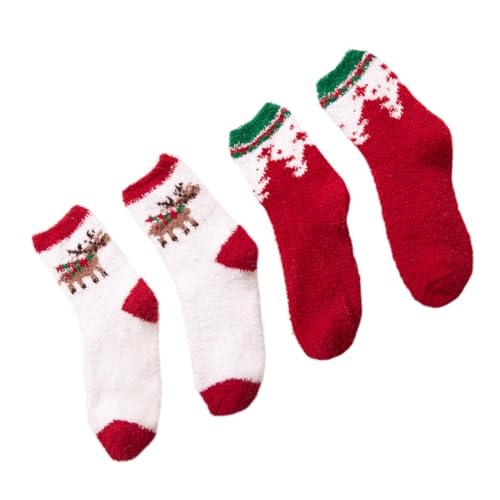 Healeved 2 Paare Weiche Weihnachtssocken Warme Bodensocken Winter Kuschelsocken Damen Herren Rutschfest Gemütlich für Indoor Weihnachten Geschenk von Healeved