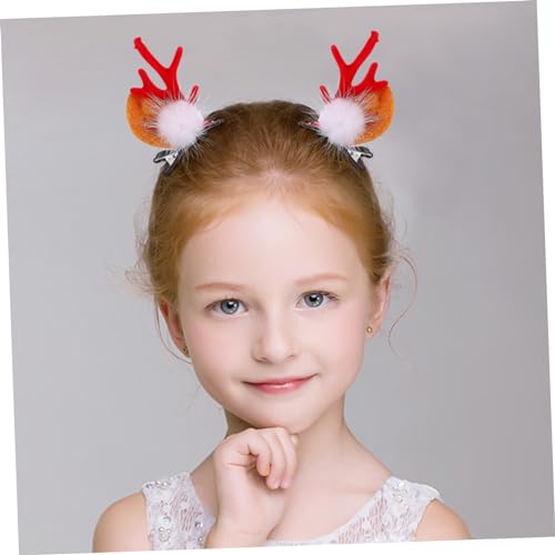 Healeved 2 Paare Weihnachts Haarspangen Rentiergeweih mit Flauschigen Kugeln Langlebige Entenschnabel Haarnadeln Handgefertigter Haarschmuck für Damen Festliche Weihnachtskostüm von Healeved