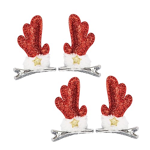 Healeved 2 Paare Weihnachts Haarspangen mit Glitzer Rentier Geweih Haarclips für Mädchen Süßes Haaraccessoire für Weihnachtsfeiern und Festliche Anlässe von Healeved