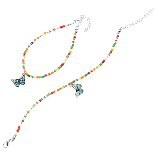 Healeved 2 Sätze Bunte Bohemian Fußkettchen Mit Perlen Und Schmetterlingen Verstellbare Knöchelarmbänder Für Frauen Für Strand Und Besondere Anlässe 2 Stücke * 2 von Healeved