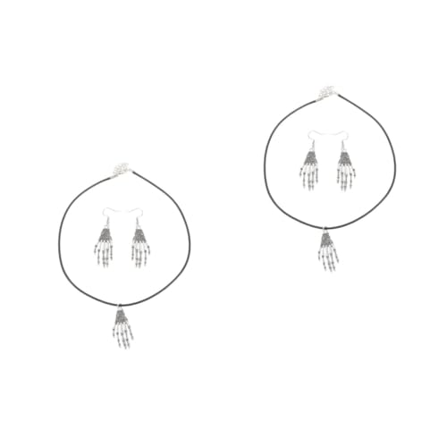 Healeved 2 Sätze Ohrring-Set Halloween- -Anhänger-Halskette Retro -Ohrringe Klobige Retro-Knochenohrringe Kostüm Knochen Ohrringe baumeln Punk-Schmuck- Silber von Healeved
