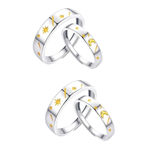 Healeved 2 Sätze Paarring Herrenringe Verstellbarer Fingerring Fingerringe Passende Paarringe Fingerring Paar Versprechensringe Passende Sternringe Verstellbarer Ring 2 Stück * 2 von Healeved