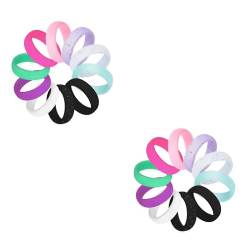 Healeved 2 Sätze Teiliges Sport Silikon Glitzer Ringe Dünne Stapelbare Ringe Langlebig Für Fitness Strand Yoga 10 Stück * 2 von Healeved