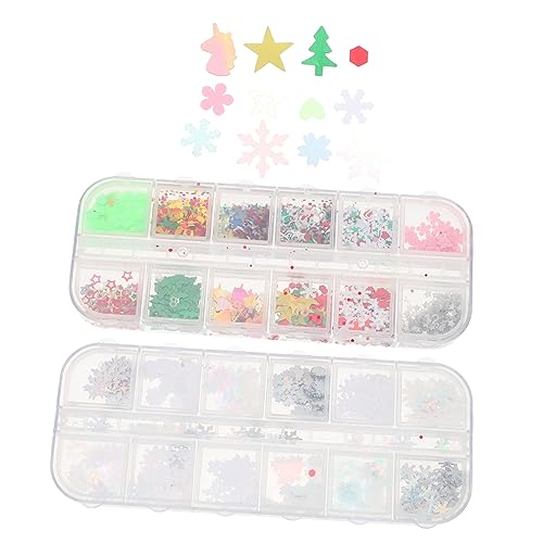 Healeved 2 Schachteln Weihnachts Nagelaufkleber Weihnachtsdekoration Maniküre Glitzer DIY Nagelkunst Maniküre Pailletten DIY Nagel Dekore DIY Nagel Glitzer Nagellack von Healeved