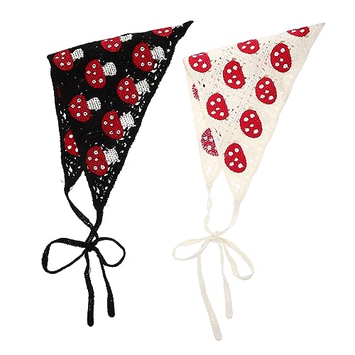 Healeved 2stücke Häkel Stirnbänder Dreieckiges Haar Tuch Damen Haar Bandana Dekoratives Bandana Pilzmuster von Healeved