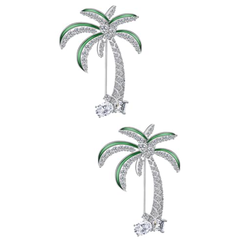 Healeved 2 Stck. Hawaiian Coconut Tree Brosche für Damen und Mädchen Stilvolle Anstecknadel Cardigan Clip Dekoration für Sommer Strand und Hochzeit Silber Grün von Healeved