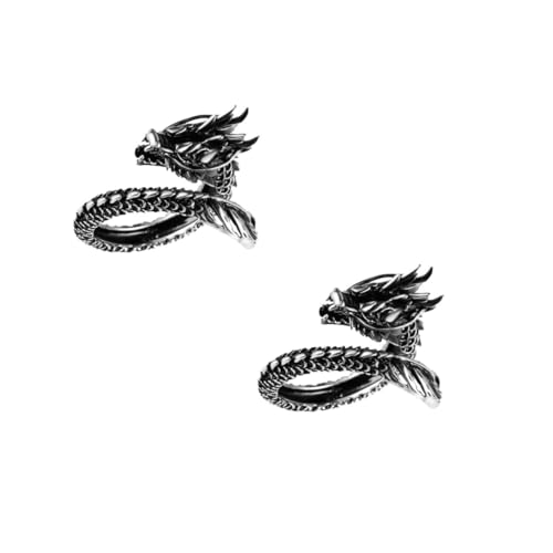 Healeved 2 Stck. Retro Drachenring für Herren Vintage Öffnungsring Ethnisches Design Hand Schmuck Metallring Einzigartiges Accessoire für Besondere Anlässe von Healeved