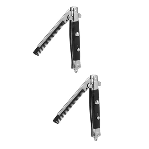 Healeved 2stücke Faltbarer Metall-frühjahrs-kamm Mit Plastikgriff Tragbarer Taschen-kamm Für Herren Für Unterwegs Zufälliges Muster von Healeved