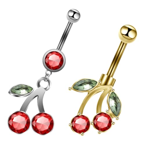 Healeved 2 Stück Bauchpiercing Ringe mit Kirschanhänger Stilvolle Bauchnabelschmuck für Frauen Einzigartiges Design Komfortabel und Sicher für Auftritte von Healeved