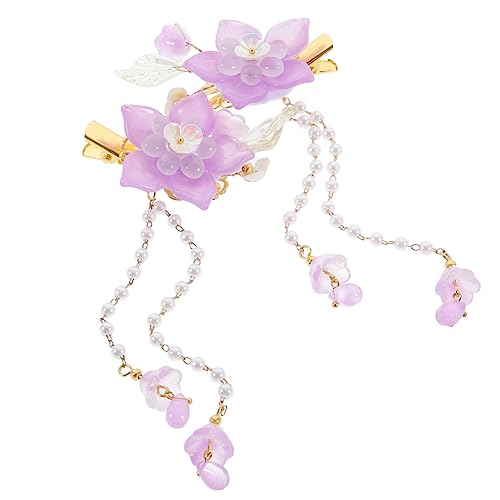 Healeved 2 Stück Blumen Haarklammern mit Perlen Quaste Kreative Party Haarspangen für Mädchen Sicherer Vielseitig für Hochsteckfrisuren Pferdeschwanz und Zöpfe Femininer Schmuck von Healeved