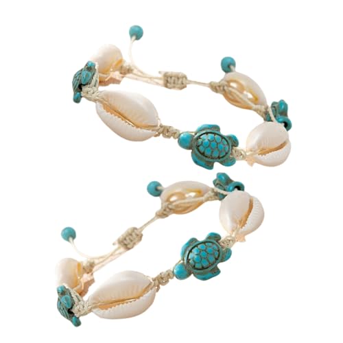 Healeved 2 Stück Boho Beach Armband Muschelarmband mit Schildkrötenanhänger Sommer Strand Schmuck für Damen und Fußkette Vielseitig Tragbar Natürliches Meeresdesign von Healeved