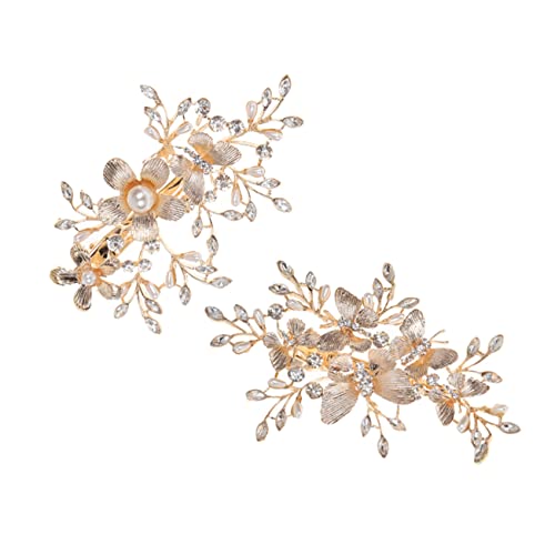 Healeved 2 Stück Braut Hochzeit Haarspangen Gold mit Strass Blumen Langlebige Glänzende Haarklammern für Damen Hochzeitsfeier Abend Party Schmuck von Healeved