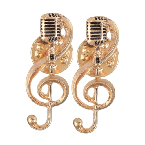Healeved 2 Stück Broschen Musiknote Mikrofon Goldfarbene Anstecknadeln Modeschmuck für Damen Herren Ausdrucksstarke Accessoires für Party Konzert Fans von Healeved