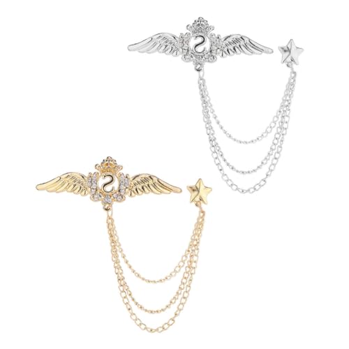 Healeved 2 Stück Broschen mit Engelsflügel und Sternmotiv Modische Anstecknadeln aus Glänzendem Legierungsmetall Stilvolles Accessoire für Anzüge Taschen Schals Damen und Herren von Healeved
