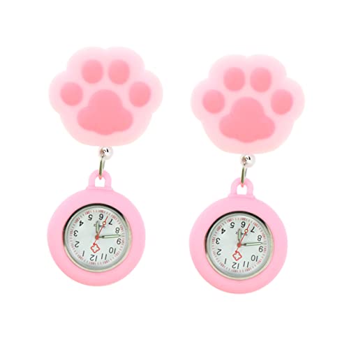 Healeved 2stücke Hängeuhr Für Krankenschwester Taschenuhr Fob-Uhr Mit Katzenpfote-Design Tragbar Einfach Ablesbares Zifferblatt von Healeved