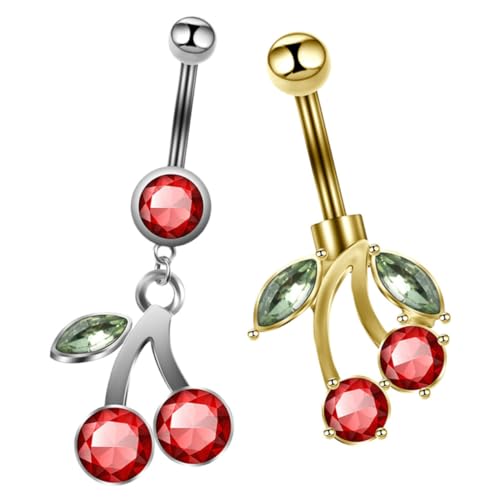 Healeved 2 Stück Edelstahl Bauchnabelpiercing mit Frucht anhänger Modisches Hautfreundliches Schmuckstück für Frauen Schwangerschaft Bauchnabelringe Sicherer Glänzender Körperschmuck von Healeved