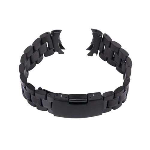 Healeved 2 Stück Edelstahl Uhrenarmband mit Gebogenem Ende Stabile Glieder Schwarzes Ersatzarmband für Herren und Damen Inklusive Federstegen Faltschließe mit Druckknopfverschluss Robust von Healeved