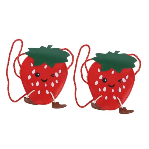 Healeved 2stücke Erdbeer-umhängetasche Für Kleine Mädchen Leichte Kindertasche Mit Erdbeermuster Robustes Pu-Material Verstellbare Riemenlänge Für Bequemes Tragen von Healeved