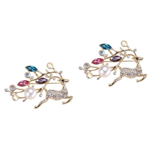 Healeved 2 Stück Fashionable Christmas Deer Brosche Damen Anstecknadel mit Perlen für Hochzeiten Geburtstage Festliche Anlässe Roségold von Healeved