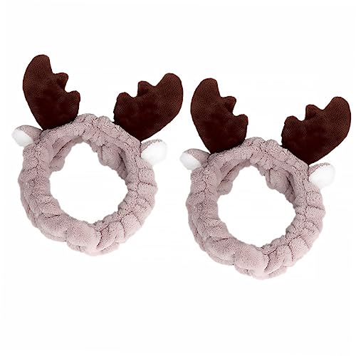 Healeved 2 Stück Flanell Haarband Weihnachts Elch Geweih Stirnband Weich Atmungsaktiv Verstellbar für Make Up Gesichtswäsche Haarschutz Damen von Healeved