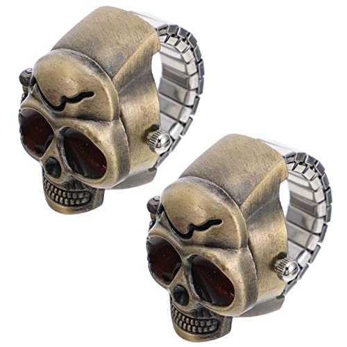 Healeved 2 Stücke Fingeruhr Clamshell Ringuhr Vintage Ring Uhr mit Verstellbarem Armband für Herren und Damen Casual Kleiner Uhr für Halloween und Besondere Anlässe von Healeved