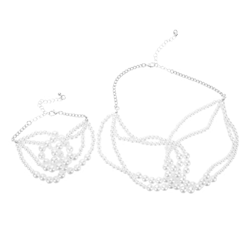 Healeved 2 Stück French inspirierte aus Mehrschichtiger Kunstperlen halskette und Armband Hypoallergen Leichtes Hautfreundliches Material Langlebiger Glanz Elegantes Schmuck accessoire für von Healeved