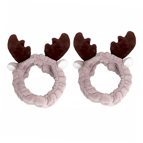 Healeved 2 Stück Geweih Stirnband abschmink haarband make up haarband stirnband weihnachten Haarband für Make-up christmas accessories Haarbänder für Mädchen Zubehör Kopfschmuck Coffee von Healeved