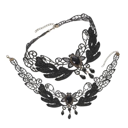 Healeved 2 Stück Gothic Spitzen Choker Halskette mit Quaste und Strass Verstellbar Langlebig für Halloween Karneval Masquerade Party Schmuck Damen Accessoire von Healeved