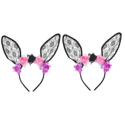 Healeved 2 Stück Haarband für Damen mit Kleinen Blumen und Schwarzen Rabbit Ears Halloween Haaraccessoires für Kostümpartys und Fotorequisiten von Healeved
