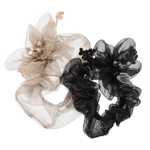 Healeved 2 Stück Haargummis aus Organza Elastische Haarschmuck für Damen und Mädchen Dekorative Haargummis Champagner und Schwarz für Hochzeiten und Besondere Anlässe von Healeved