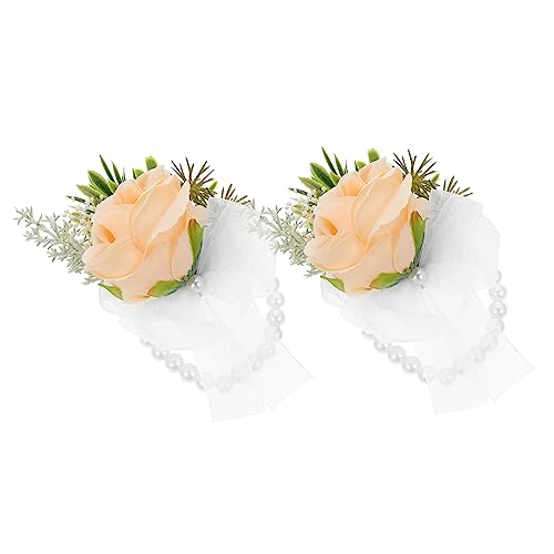 Healeved 2 Stück Handgelenk Blume Brautjungfer Braut- Hochzeit Bands Abschlussball dekoratives Handgelenksdekor künstliche Handgelenkkorsage Corsage-Armband Seidenblume von Healeved