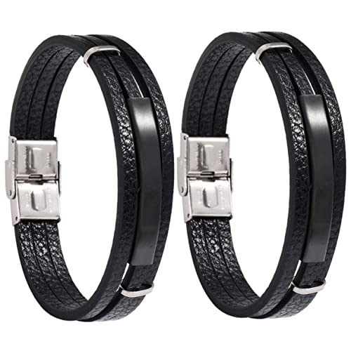 Healeved 2 Stück Herren Armbänder Schwarzem Mehrlagiges Punk Armband Stilvolle Handgelenk Kette für Männer Accessoires von Healeved