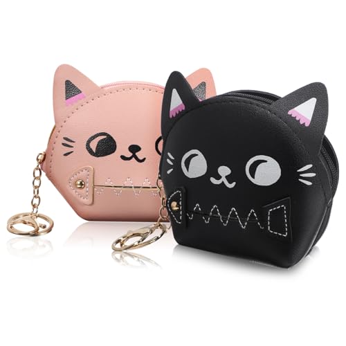Healeved 2 Stück Kätzchen Brieftasche Geldbeutel süße Geldbörse Kleine Brieftasche Münze Kind Mädchen tierische Geldbörse Cartoon- süß kleine Katzen PU-Leder von Healeved