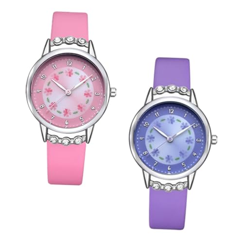 Healeved 2 Stück Kinderuhr Cartoon Wasserdichte Quarzuhr für Komfortable Armbanduhr für Schule Freizeit Einfache Anpassung Langlebiges Design von Healeved