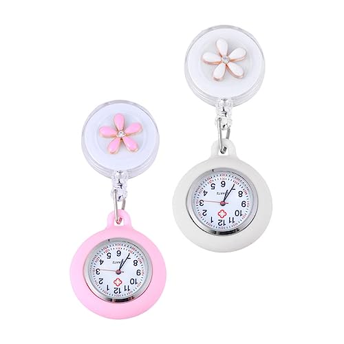 Healeved 2 Stück Kirschblüten-Krankenschwester-Wand-Uhr kinderuhren Armbanduhr Uhr kinderwatchuhr Ladies Watch Taschenuhr Cartoon-Blumenuhr Frauen Uhren Legierung Weiß von Healeved