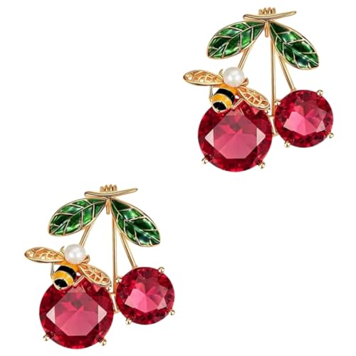 Healeved 2 Stück Kirsche Brosche für Frauen Kreative Anstecknadel Stabilen Materialien Modisches Accessoire für Kleidung Schals Hüte Partys Tägliches von Healeved