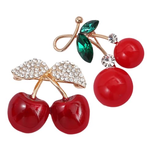 Healeved 2 Stück Kirschen Broschen Anstecknadeln Legierung mit Strass Kawaii Dekorative Pins für Damen und Herren Vielseitige Modeaccessoires für Jacken Kleider und Schals von Healeved