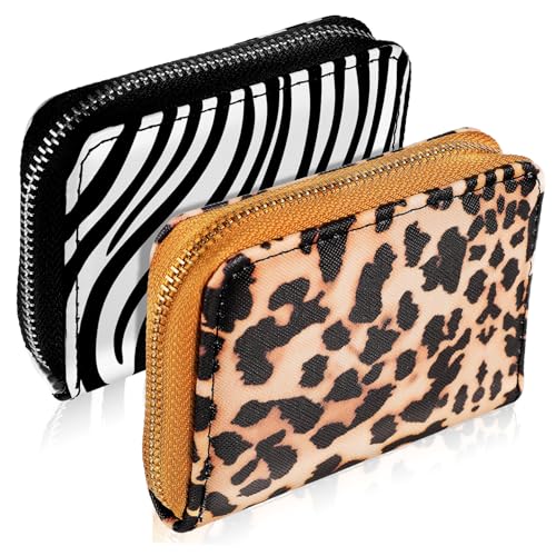 Healeved 2 Stück Kleines Portemonnaie Leopard und Zebra Muster Leichter Tragbarer Geldbeutel mit Reißverschluss Multifunktionale Münzbörse für Karten Scheine Schlüssel und Kleingeld von Healeved