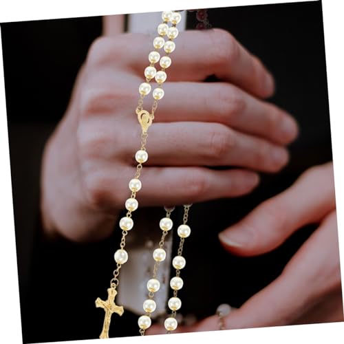 Healeved 2 Stück Kreuz Anhänger Halsketten mit Goldfarbenen Perlen Kostüm Kreuzkette Perlenkette für Damen Vielseitig für Hochzeit Party Alltag Geeignet von Healeved