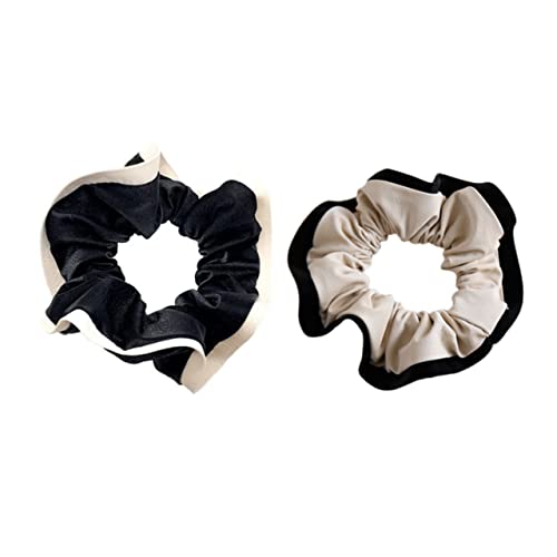 Healeved 2 Stück Leder Haargummis Elastische Haarschleifen Schwarz und Beige Strapazierfähige Haarschmuck Bänder für Damen und Mädchen Farblich Abgestimmte Haarbänder Langlebig und Modisch von Healeved