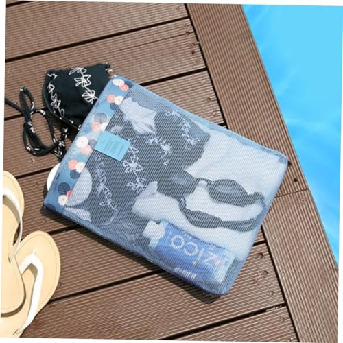 Healeved 2 Stück Mesh Strandtaschen Blau mit Blumen Leichte Langlebige Netzbeutel für Badebekleidung Vielseitige Aufbewahrungstaschen für Strand Sport Reisen Große Kapazität für Handtücher von Healeved