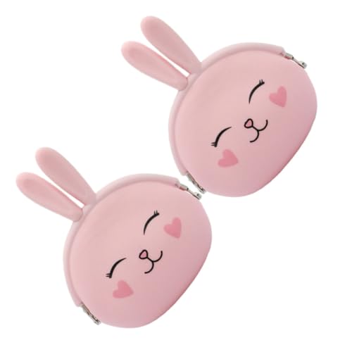 Healeved 2stücke Münzbörse Mit Entzündendem Kaninchen-Design Rosa Geldbeutel Kleines Portemonnaie Mit Silikonschnalle Häschen Kleine Brieftasche Wechseltasche Tragbare Schlüsseltasche von Healeved