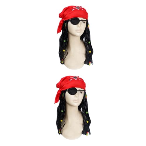 Healeved 2 Stück Piratenperücke Weibliches Piratenkostüm Dame Halloween Piratenzubehör Cosplay Kostüme Outfit Perücken Zubehör Für Piratenpartys Piraten-kopfbedeckung Piratenanzug Rot von Healeved