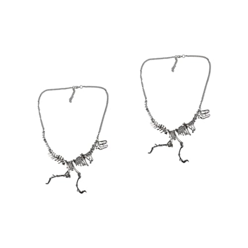 Healeved 2 Stück Punk Gothic Dinosaur Skelett Anhänger Halskette Legierungsmaterial Verstellbare Schwarze Kette ca Unisex Einzigartiges Design für Auffälligen Look von Healeved
